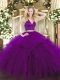 Purple Sleeveless Organza Zipper Quinceanera Gowns for Military Ball and Sweet 16 and Quinceanera