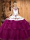 Romantic Sweep Train Ball Gowns Ball Gown Prom Dress Fuchsia Halter Top Organza Sleeveless Lace Up