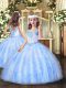 Fantastic Light Blue Lace Up Pageant Dress for Teens Beading and Ruffles Sleeveless Floor Length