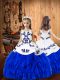 Sleeveless Floor Length Embroidery and Ruffles Lace Up Pageant Dress for Teens with Royal Blue