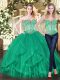 Turquoise Ball Gowns Beading and Ruffles Vestidos de Quinceanera Lace Up Tulle Sleeveless Floor Length