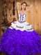 Admirable Floor Length Lace Up Quinceanera Gowns White And Purple for Military Ball and Sweet 16 and Quinceanera with Embroidery and Ruffles