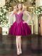 Luxurious Fuchsia Satin Lace Up Prom Gown Sleeveless Mini Length Beading