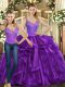 Best Beading and Ruffles Quinceanera Gown Purple Lace Up Sleeveless Floor Length