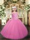 Tulle Straps Sleeveless Lace Up Beading Glitz Pageant Dress in Rose Pink