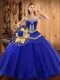 Cute Blue Sleeveless Tulle Lace Up Quinceanera Gowns for Military Ball and Sweet 16 and Quinceanera