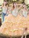 Dazzling Floor Length Three Pieces Sleeveless Peach Ball Gown Prom Dress Zipper