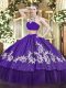 Deluxe Tulle High-neck Sleeveless Backless Beading and Appliques Quinceanera Dress in Purple