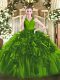 Free and Easy Floor Length Olive Green Quinceanera Dresses V-neck Sleeveless Zipper