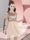 Custom Made Mini Length Champagne Bridesmaids Dress Tulle Cap Sleeves Sequins