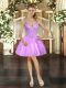 Beading and Ruffles Prom Evening Gown Lilac Lace Up Sleeveless Mini Length