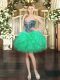 Popular Turquoise Lace Up Dress for Prom Beading and Ruffles Sleeveless Mini Length