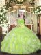 Yellow Green Ball Gowns Straps Sleeveless Organza Floor Length Lace Up Beading and Ruffles Pageant Dresses