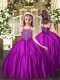 Satin Straps Sleeveless Lace Up Beading Little Girls Pageant Dress in Fuchsia