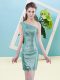 Aqua Blue Zipper Dress for Prom Sequins Sleeveless Mini Length
