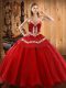 Graceful Red Ball Gowns Sweetheart Sleeveless Tulle Floor Length Lace Up Ruffles 15th Birthday Dress