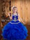 Royal Blue Ball Gowns Organza Straps Sleeveless Embroidery and Ruffles Floor Length Lace Up Little Girl Pageant Gowns