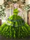 Floor Length Olive Green Quinceanera Gown Satin and Organza Sleeveless Ruffles