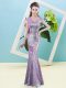 Hot Sale V-neck Cap Sleeves Zipper Prom Gown Lilac Sequined