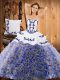 Beautiful Strapless Sleeveless Sweep Train Lace Up Sweet 16 Dresses Multi-color Satin and Fabric With Rolling Flowers
