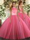 Perfect Coral Red Ball Gowns Beading 15th Birthday Dress Backless Tulle Sleeveless Floor Length
