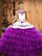 Sleeveless Lace Up Floor Length Embroidery and Ruffled Layers 15 Quinceanera Dress