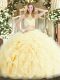 Graceful Tulle Scoop Sleeveless Zipper Beading and Ruffles Quinceanera Dress in Light Yellow