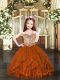 Rust Red Lace Up Spaghetti Straps Beading and Ruffles Pageant Dress Wholesale Tulle Sleeveless