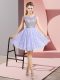 High Class Lavender Backless Homecoming Dress Beading Cap Sleeves Mini Length