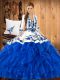 Exquisite Blue Sweetheart Neckline Ruffles Vestidos de Quinceanera Sleeveless Lace Up