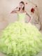 Floor Length Yellow Green Sweet 16 Quinceanera Dress Organza Sleeveless Beading and Ruffles