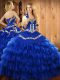 Sleeveless Lace Up Floor Length Embroidery and Ruffled Layers Quinceanera Dress