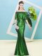 Fashion Dark Green Off The Shoulder Zipper Sequins Prom Gown Half Sleeves