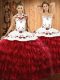Customized Wine Red Organza Lace Up Quinceanera Gowns Sleeveless Floor Length Embroidery and Ruffled Layers