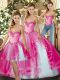 Colorful Baby Pink Three Pieces Organza Sweetheart Sleeveless Ruffles Floor Length Lace Up Quinceanera Gowns