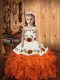 Orange Red Pageant Dress Toddler Sweet 16 and Quinceanera with Embroidery and Ruffles Straps Sleeveless Lace Up
