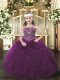 Classical Sleeveless Organza Floor Length Lace Up Little Girls Pageant Dress in Purple with Beading and Ruffles