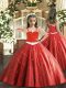 Floor Length Red Little Girls Pageant Dress Wholesale Tulle Sleeveless Appliques