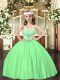 Green Ball Gowns Satin Straps Sleeveless Beading Floor Length Lace Up Pageant Dress Womens