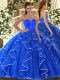 Blue Ball Gowns Beading and Ruffles Sweet 16 Dress Lace Up Organza Sleeveless Floor Length