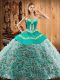 Fantastic Floor Length Multi-color Quinceanera Dress Satin and Fabric With Rolling Flowers Sleeveless Embroidery
