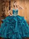 Teal Ball Gowns Organza Sweetheart Sleeveless Embroidery and Ruffles Floor Length Lace Up Quinceanera Gown