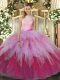 Ball Gowns Sweet 16 Quinceanera Dress Multi-color High-neck Tulle Sleeveless Floor Length Backless