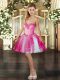 Mini Length Lace Up Prom Dress Hot Pink for Prom and Party with Beading