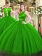 Green Ball Gowns Belt 15th Birthday Dress Clasp Handle Tulle Sleeveless Floor Length