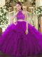 Lovely Tulle Sleeveless Floor Length Quince Ball Gowns and Beading and Ruffles