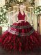 Best Selling Two Pieces Sweet 16 Quinceanera Dress Wine Red Halter Top Organza Sleeveless Floor Length Zipper