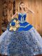 With Train Lace Up Sweet 16 Dress Multi-color for Military Ball and Sweet 16 and Quinceanera with Embroidery Sweep Train