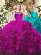 Attractive Fuchsia Sleeveless Beading Zipper Ball Gown Prom Dress