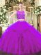 Purple Two Pieces Beading and Ruffles 15th Birthday Dress Zipper Tulle Sleeveless Floor Length
